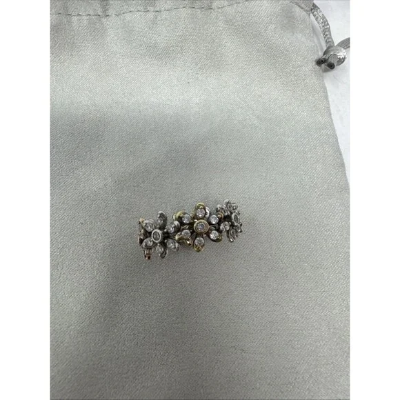 Diamonique Sterling Silver Clad Floral Eternity Band Ring Size 9 Flower Band - Picture 2 of 7